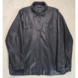 LA Coalition Black Faux Leather Shacket Oversized Snap Button Jacket XL L118F1